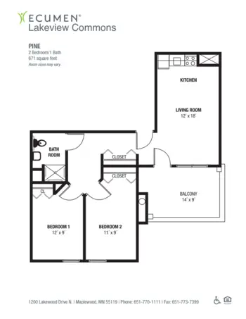 Floorplan of Ecumen Lakeview Commons, Assisted Living, Memory Care, Maplewood, MN 5
