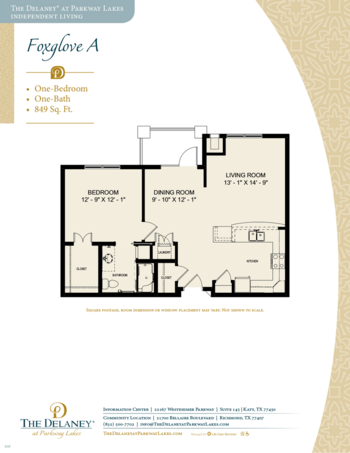 Floorplan of The Delaney at Parkway Lakes, Assisted Living, Richmond, TX 3