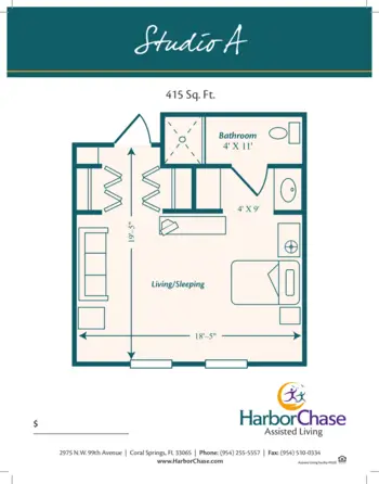 Floorplan of HarborChase of Coral Springs, Assisted Living, Coral Springs, FL 1