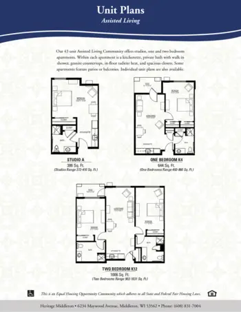Floorplan of Heritage Middleton, Assisted Living, Memory Care, Middleton, WI 2
