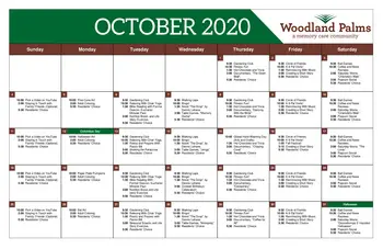 Activity Calendar of Woodland Palms Assisted Living, Assisted Living, Memory Care, Tucson, AZ 1