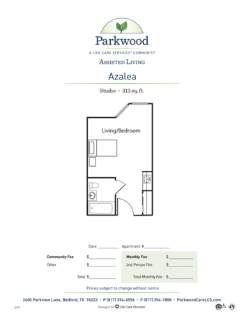 Floorplan of Parkwood Retirement, Assisted Living, Bedford, TX 1