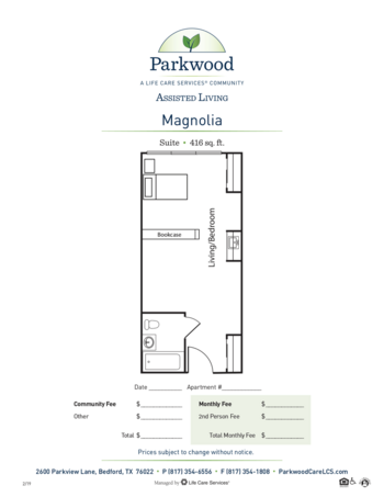 Floorplan of Parkwood Retirement, Assisted Living, Bedford, TX 2