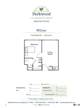Floorplan of Parkwood Retirement, Assisted Living, Bedford, TX 3