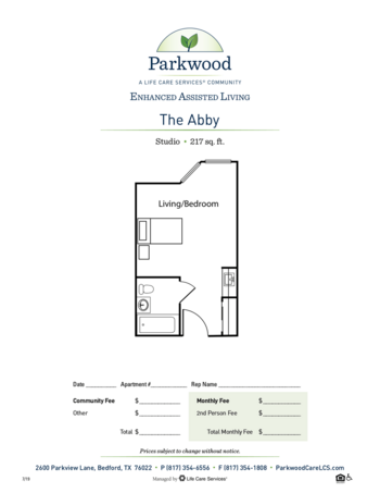 Floorplan of Parkwood Retirement, Assisted Living, Bedford, TX 4