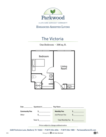 Floorplan of Parkwood Retirement, Assisted Living, Bedford, TX 6