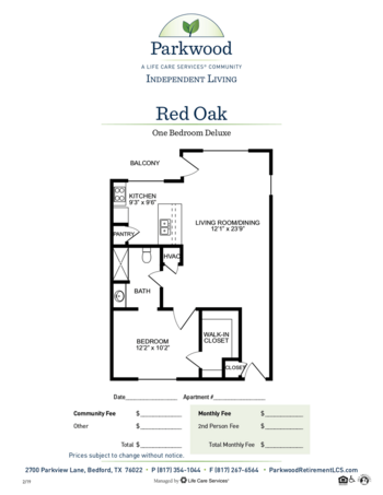 Floorplan of Parkwood Retirement, Assisted Living, Bedford, TX 8