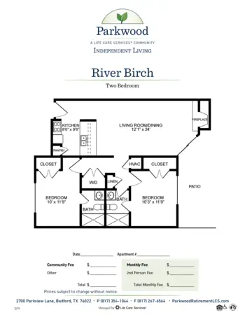 Floorplan of Parkwood Retirement, Assisted Living, Bedford, TX 9