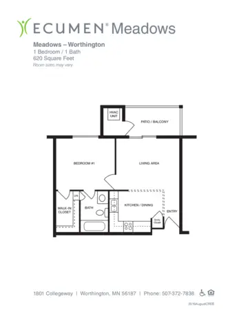Floorplan of Ecumen Meadows, Assisted Living, Memory Care, Worthington, MN 2