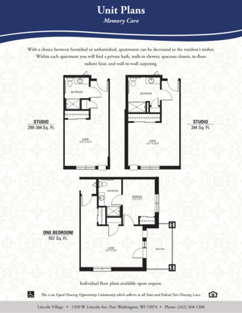 Floorplan of Lincoln Village, Assisted Living, Memory Care, Port Washington, WI 5