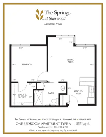 Floorplan of The Springs at Sherwood, Assisted Living, Sherwood, OR 1