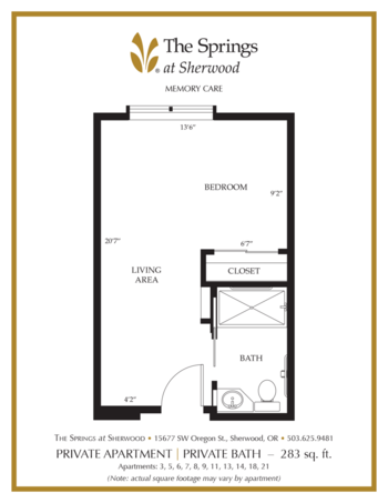 Floorplan of The Springs at Sherwood, Assisted Living, Sherwood, OR 13