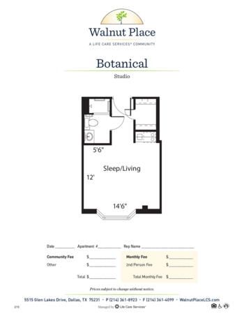 Floorplan of Walnut Place, Assisted Living, Dallas, TX 1