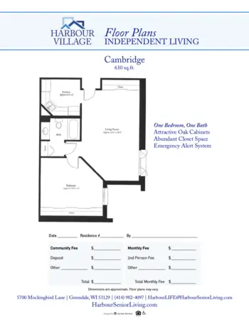 Floorplan of Harbour Village, Assisted Living, Greendale, WI 4